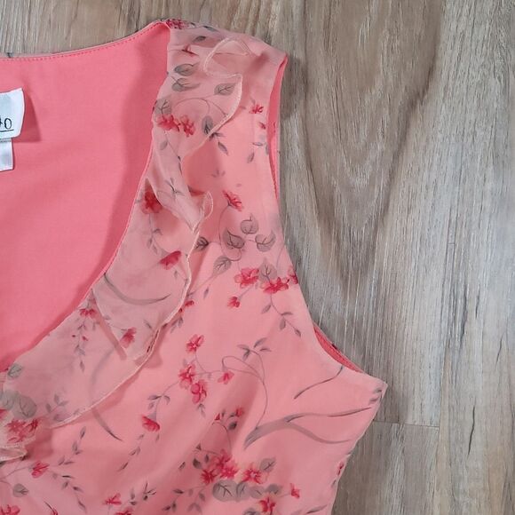 🔺️Vintage Lisa Jo Coral Floral Print Sleeveless Top Size 9/10 - Picture 4 of 10